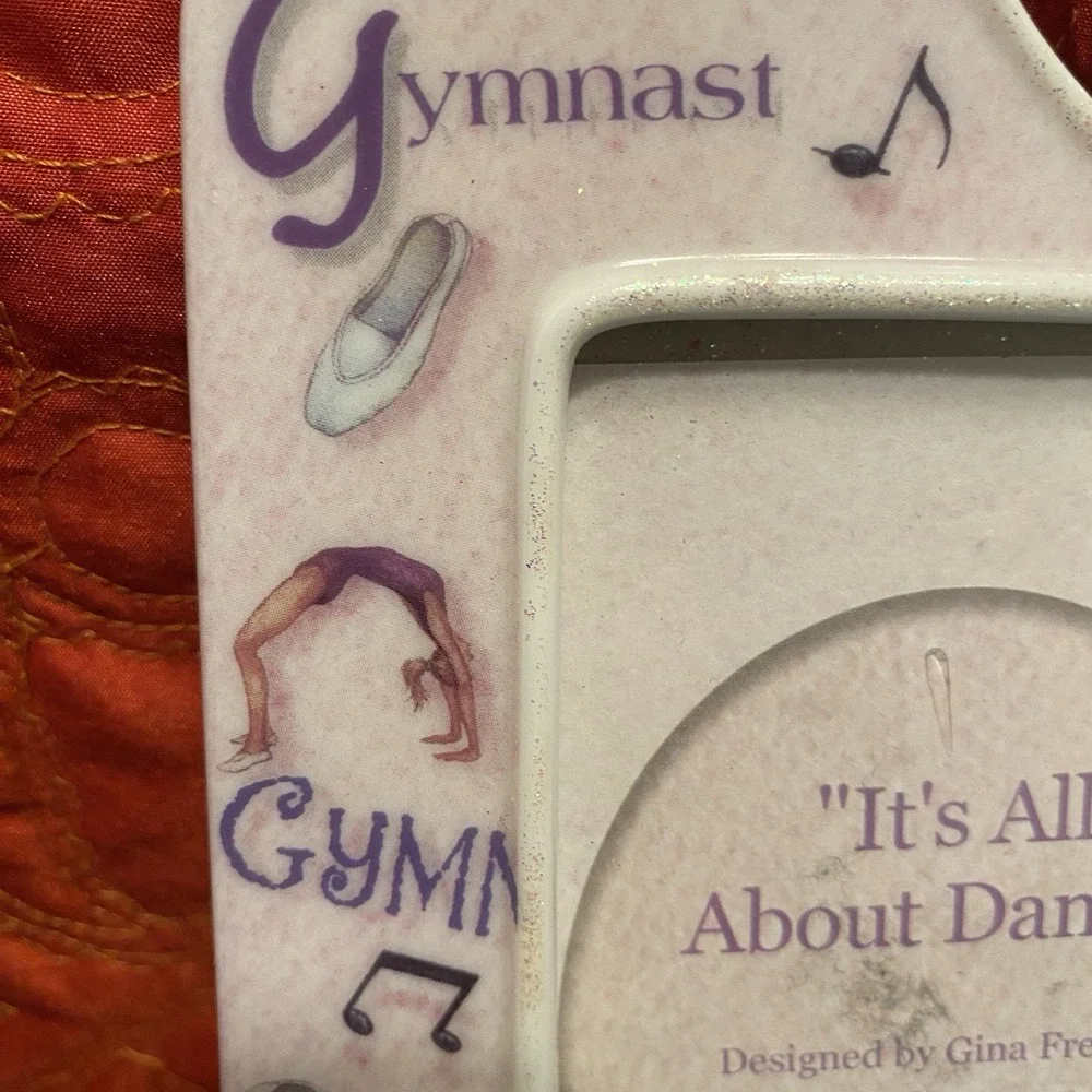 VTG Enesco GYMNAST‎ Theme 4x6 Frame Ceramic 3D Gym Shoes Hanging Pink White Gift